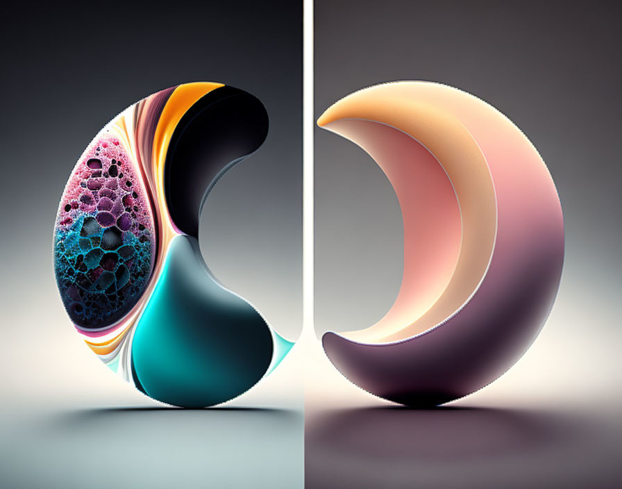 Abstract 3D-rendered shapes with glossy finish on gradient background