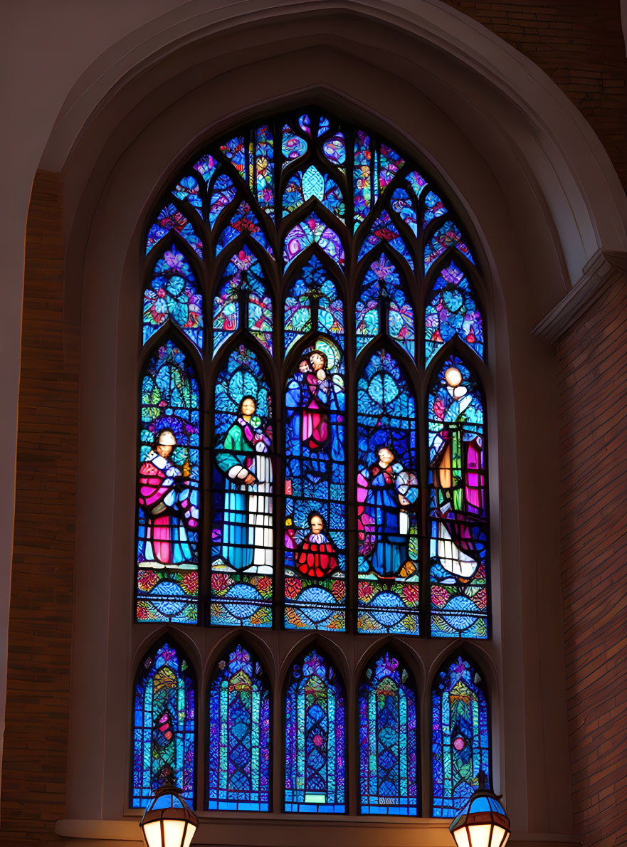 Intricate Stained Glass Window in Brick-Wall Setting