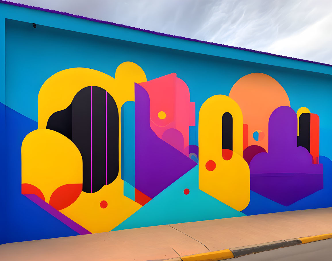 Colorful Geometric Shapes Mural on Exterior Wall