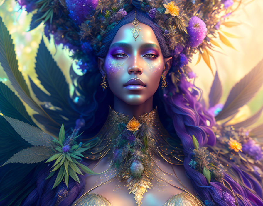 Vibrant Purple Hair Fantasy Portrait with Floral Crown