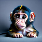 Colorful Baby Monkey with Bright Eyes Against Grey Background