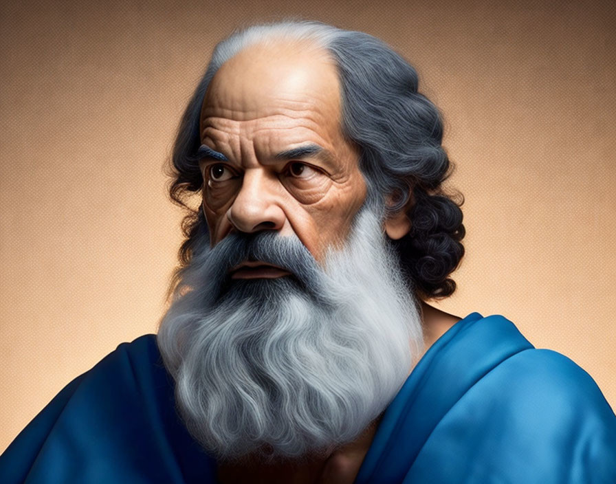 Elderly Male Figure with White Beard and Blue Robe Illustration