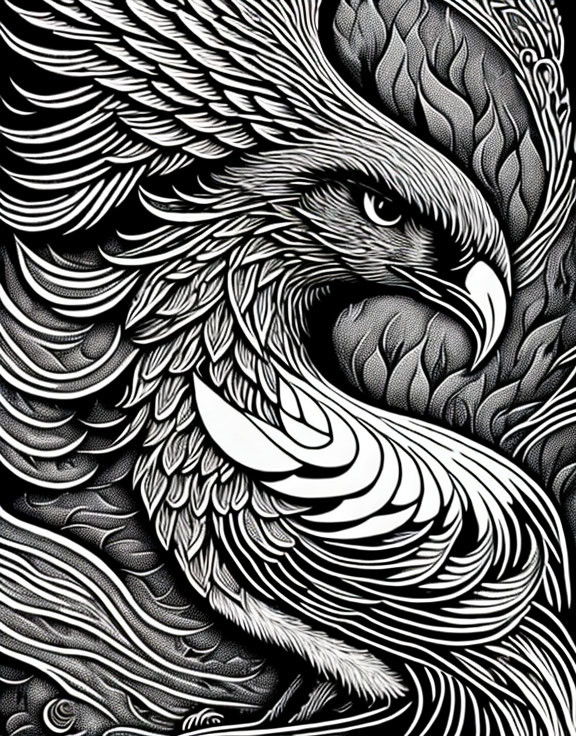 Detailed Monochromatic Eagle Illustration with Bold Lines