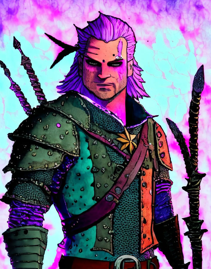 Fantasy warrior illustration with spiked hair and studded armor