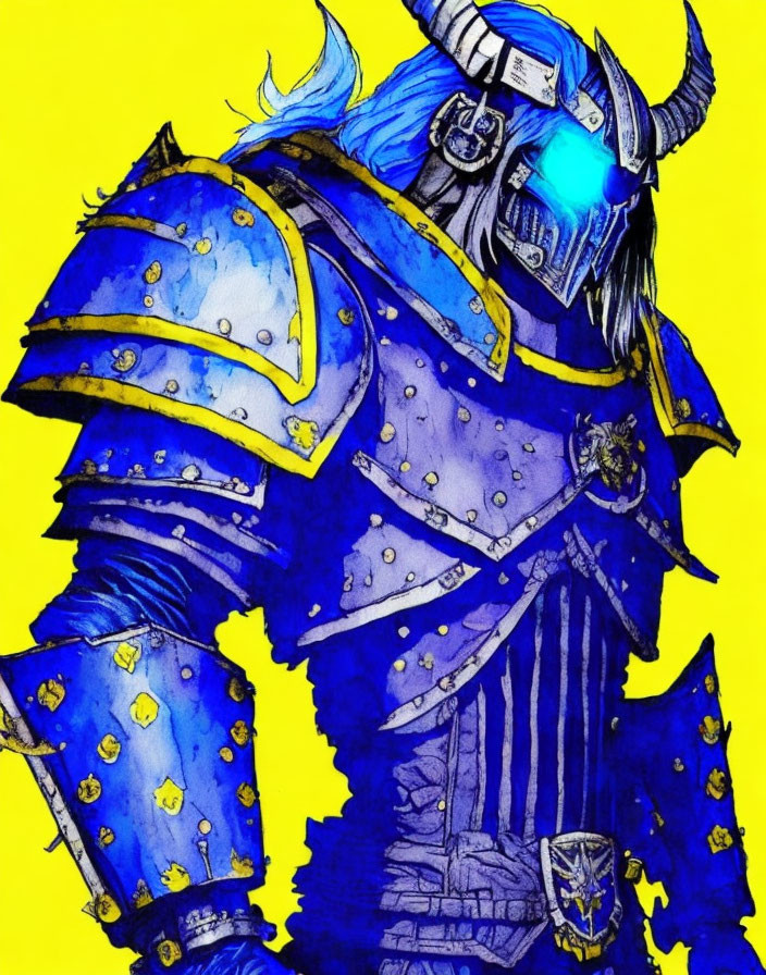 Character in Blue Armor with Gold Accents and Horned Helmet