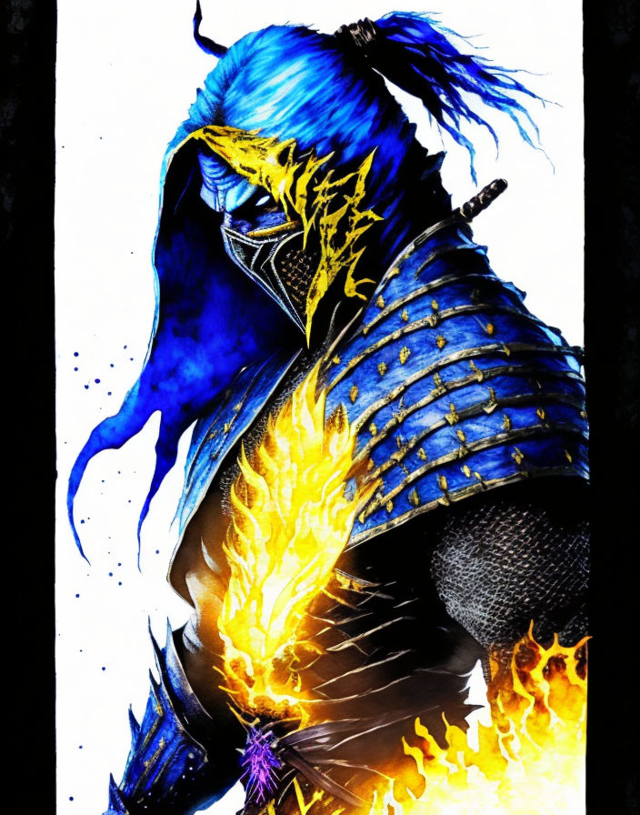 Colorful Samurai Artwork with Blue and Black Helmet