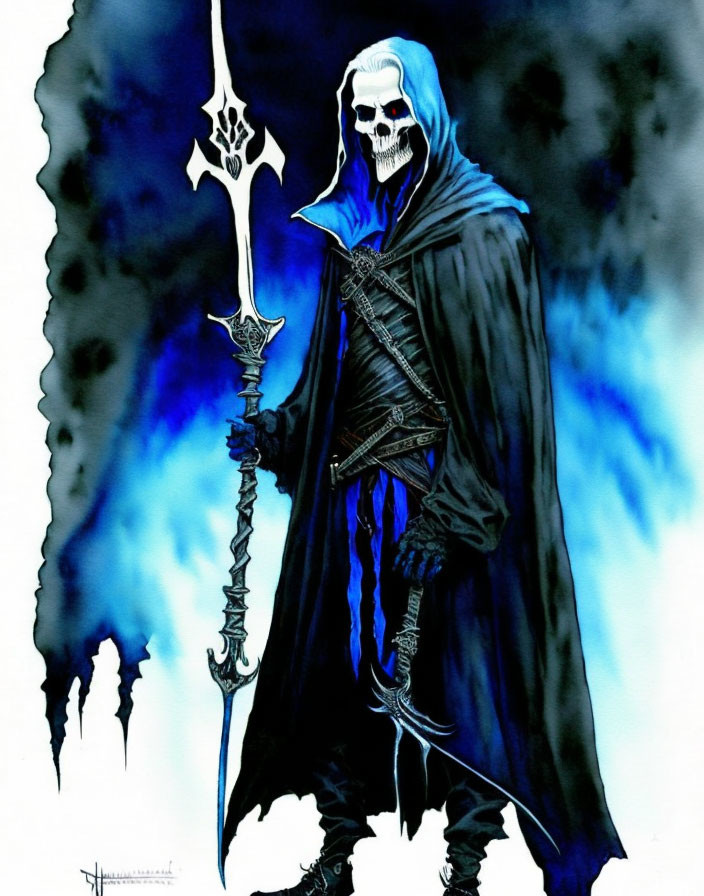 Ethereal Grim Reaper with Scythe in Black Cloak