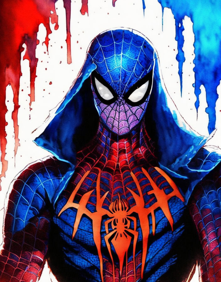 Dynamic Spider-Man illustration in red and blue suit on streaked background