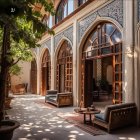 Traditional Courtyard with Arched Doorways and Intricate Tile Work