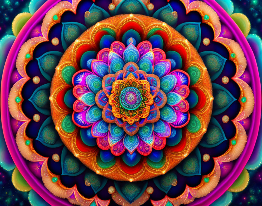 Colorful Fractal Mandala with Intricate Patterns and Psychedelic Aesthetic