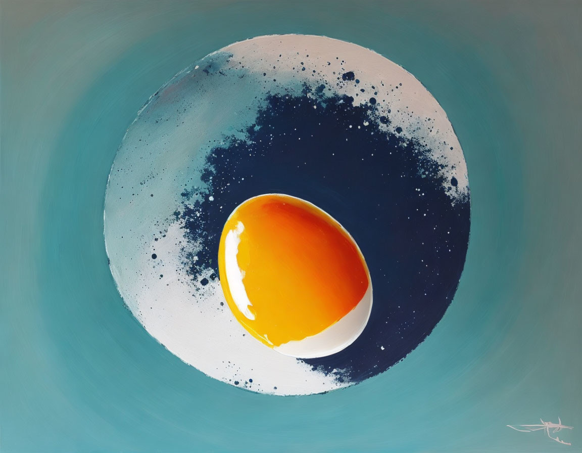 Surreal painting: Egg yolk sun over sea to space transition