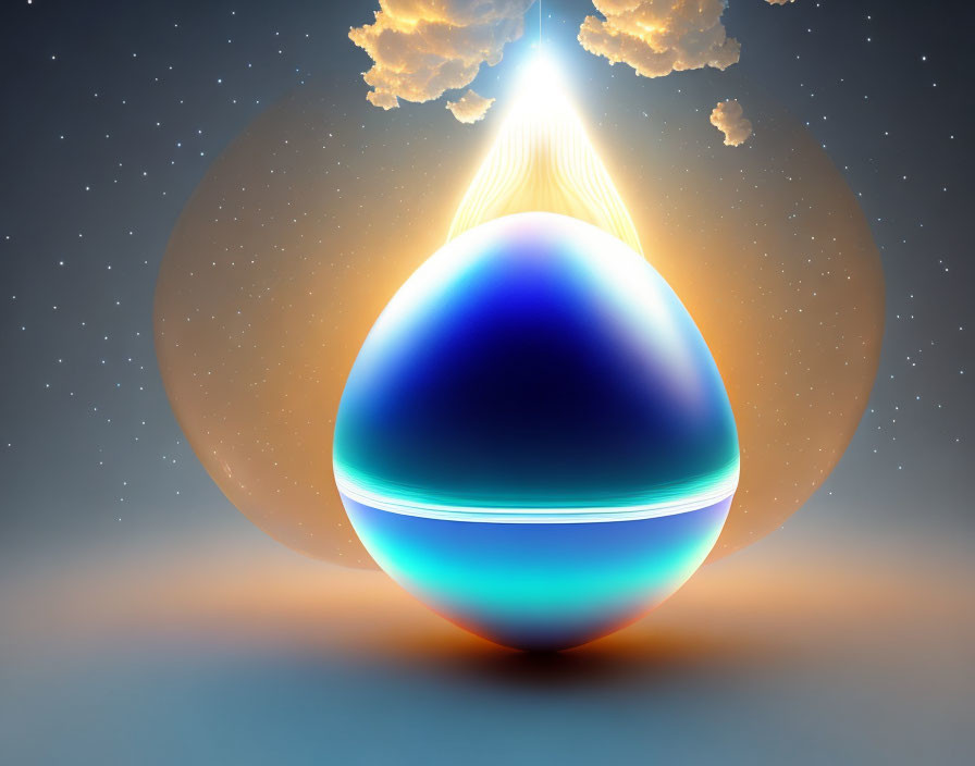 Digital artwork: Glowing egg shape in cosmic scene