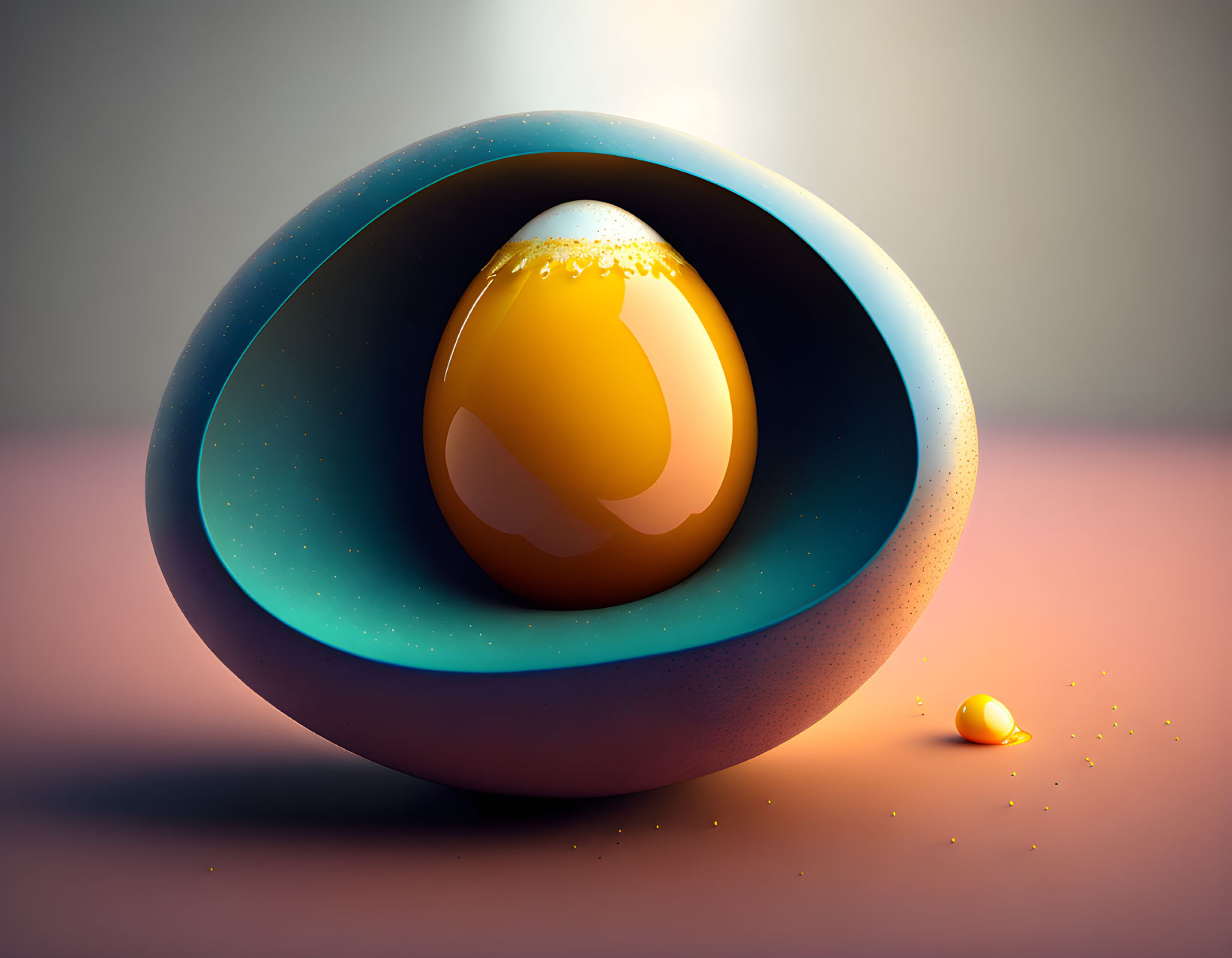 Nested egg-like structure with glistening yellow core in surreal image