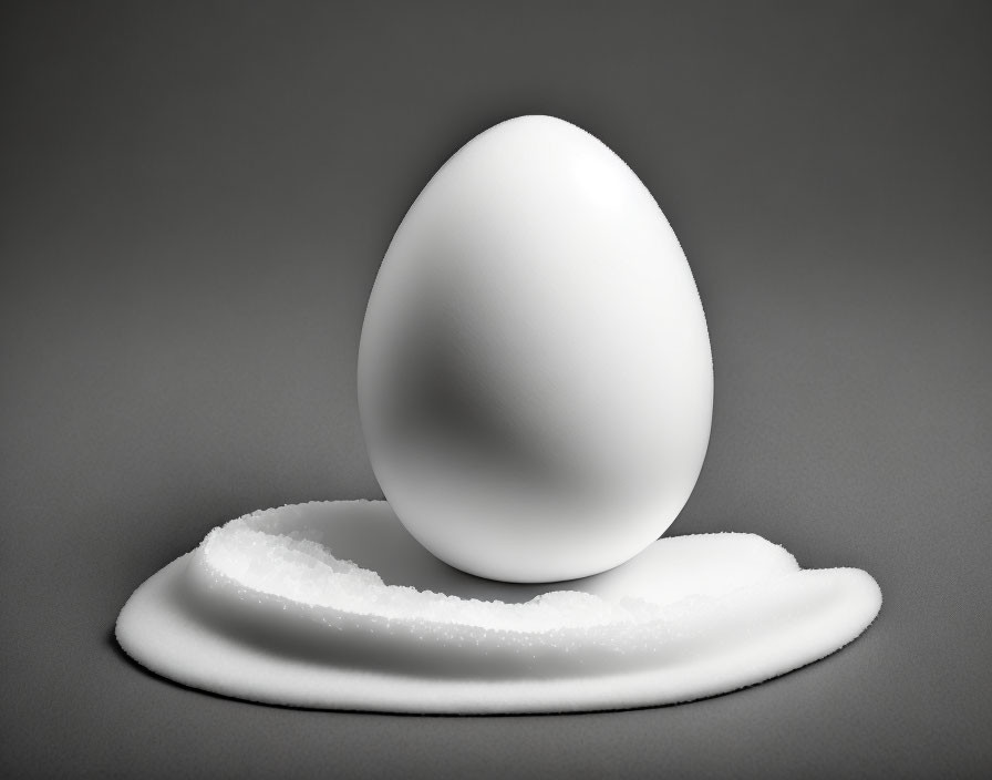 White Egg Standing on Pile of Granular Substance Against Dark Background