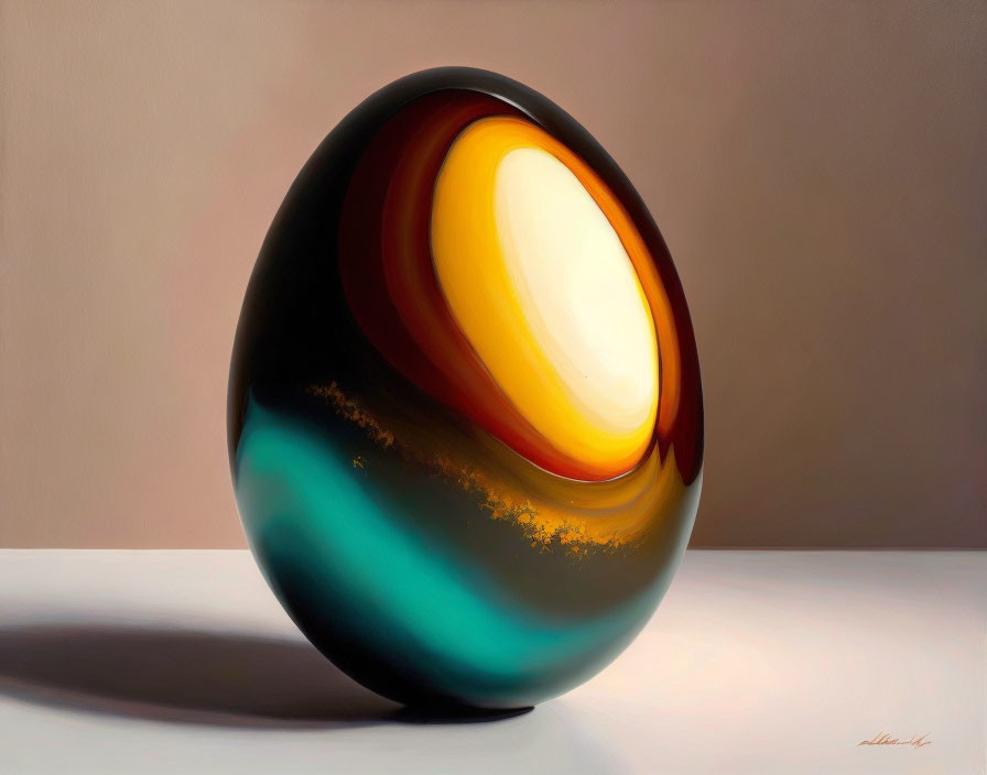 Layered Brown, Amber, and Teal Gradient Sphere on Light Surface