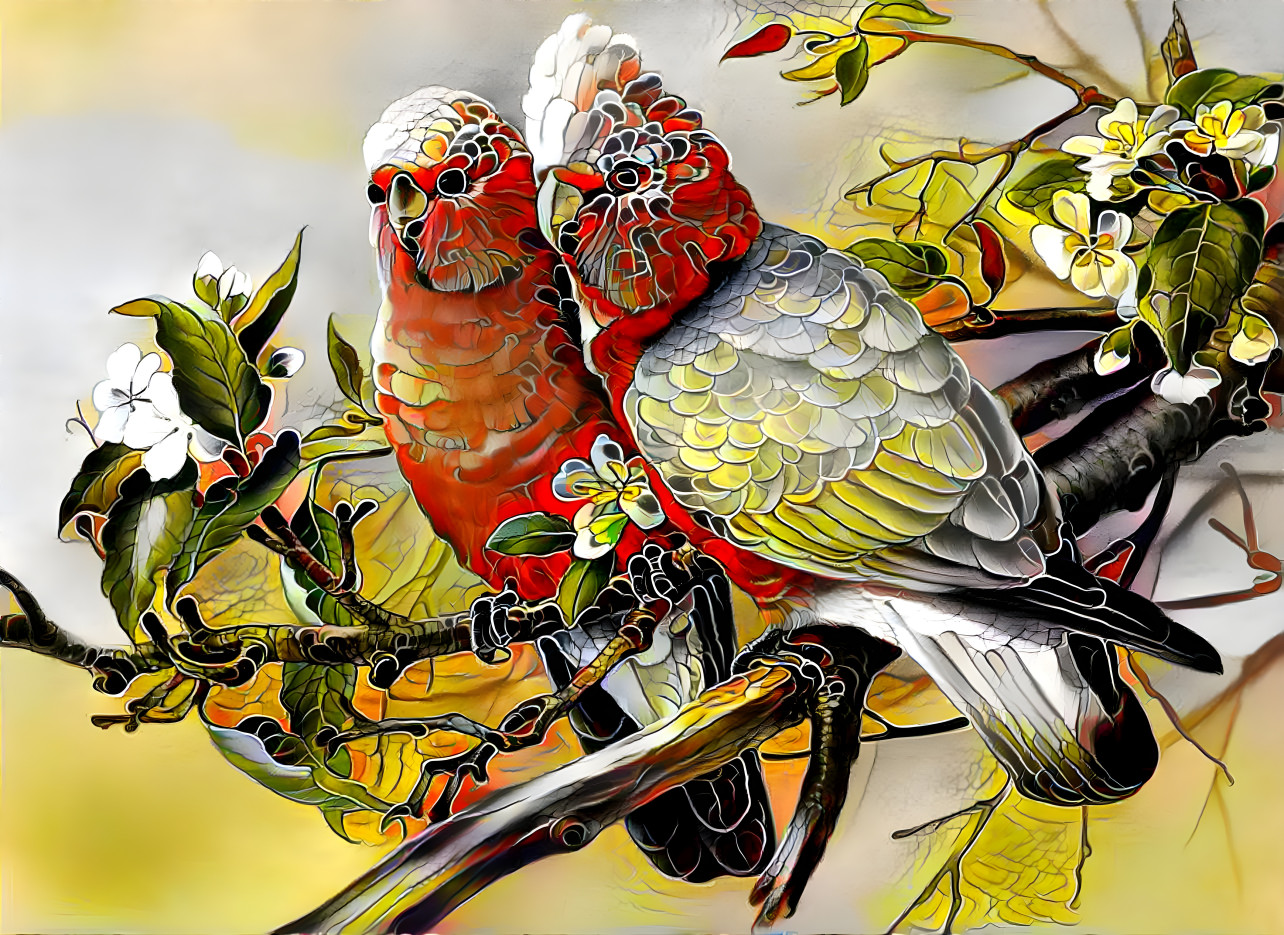 Galahs on a twig