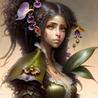 Fantasy portrait of a woman with floral elements and ornate jewelry