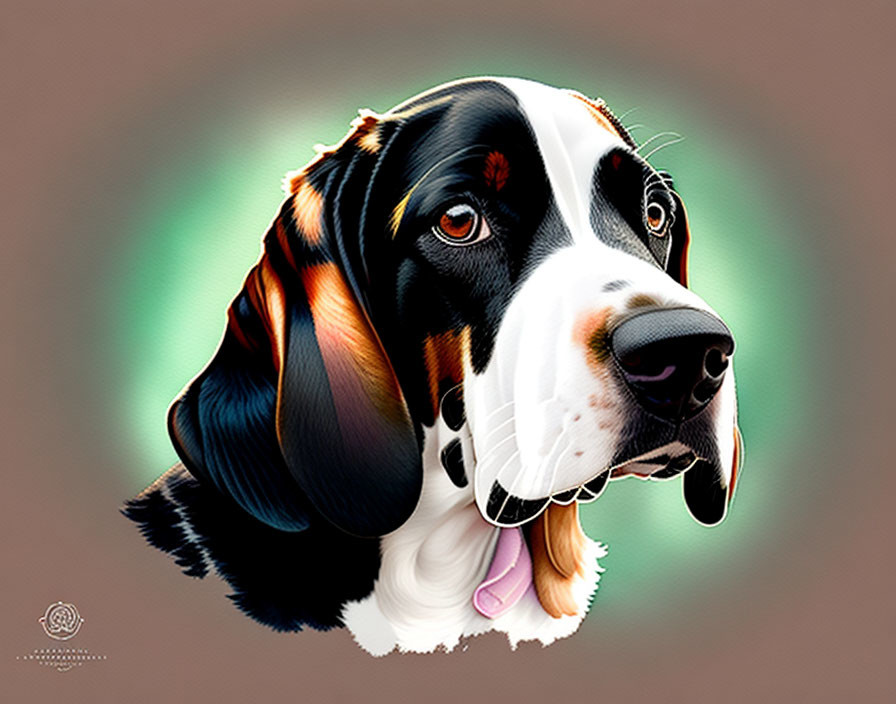 Detailed Black and White Basset Hound Illustration