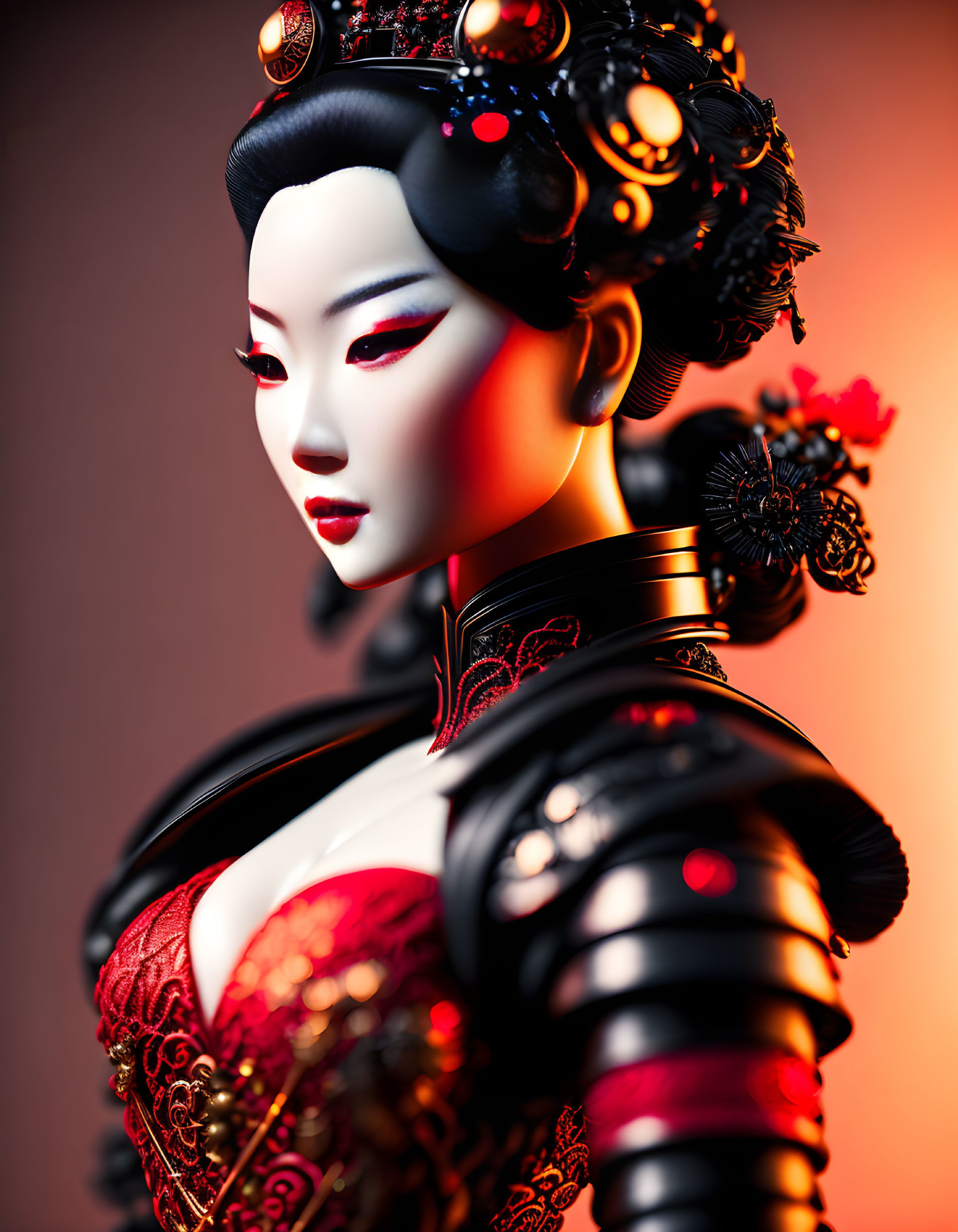 Elaborate traditional Asian attire digital artwork of a woman