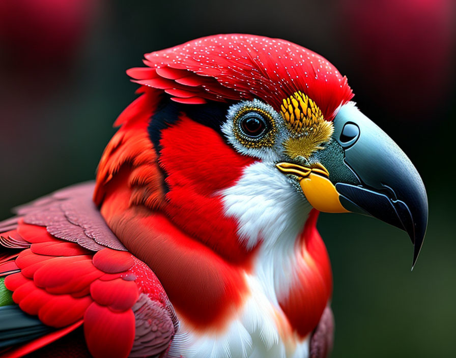 Colorful Bird Illustration with Red Crest and Black Beak