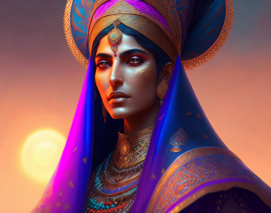 Detailed Digital Art Portrait of Woman in Indian Attire & Jewelry