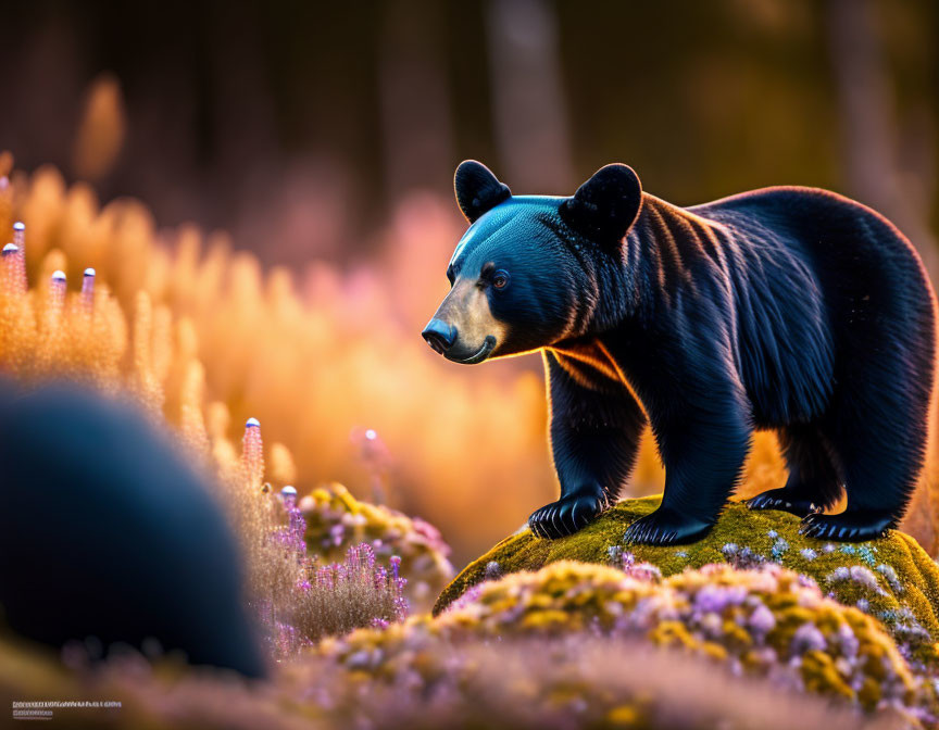 Bear on Moss-Covered Rock in Dreamy Forest