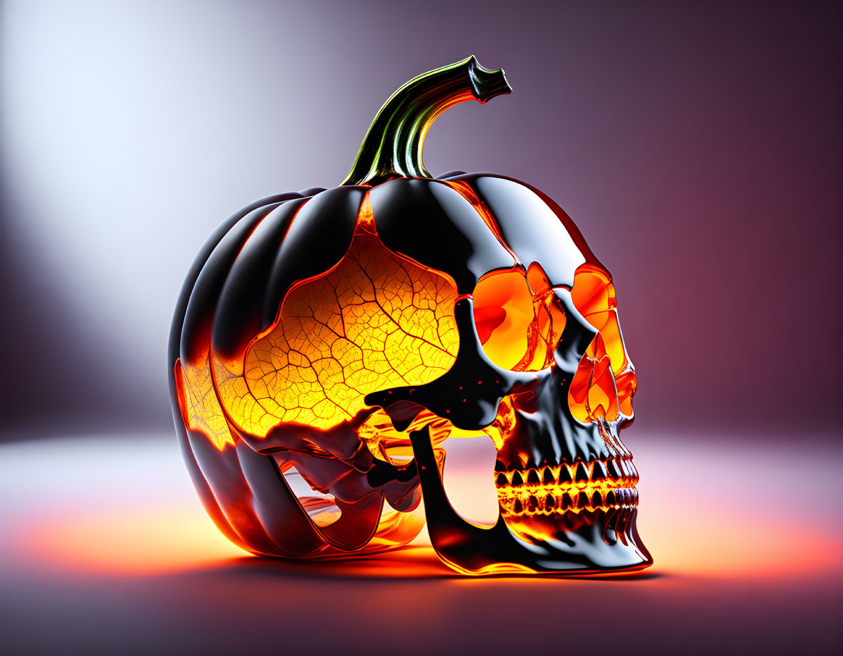 Translucent Pumpkin with Skull Features and Orange Illumination