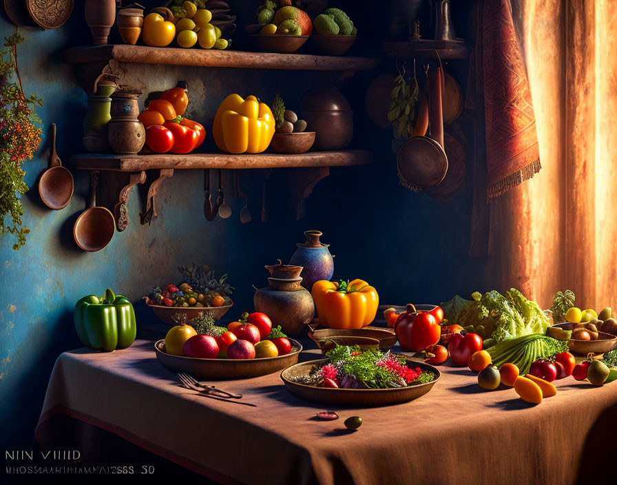 Fresh Vegetable Still Life in Warm Natural Light