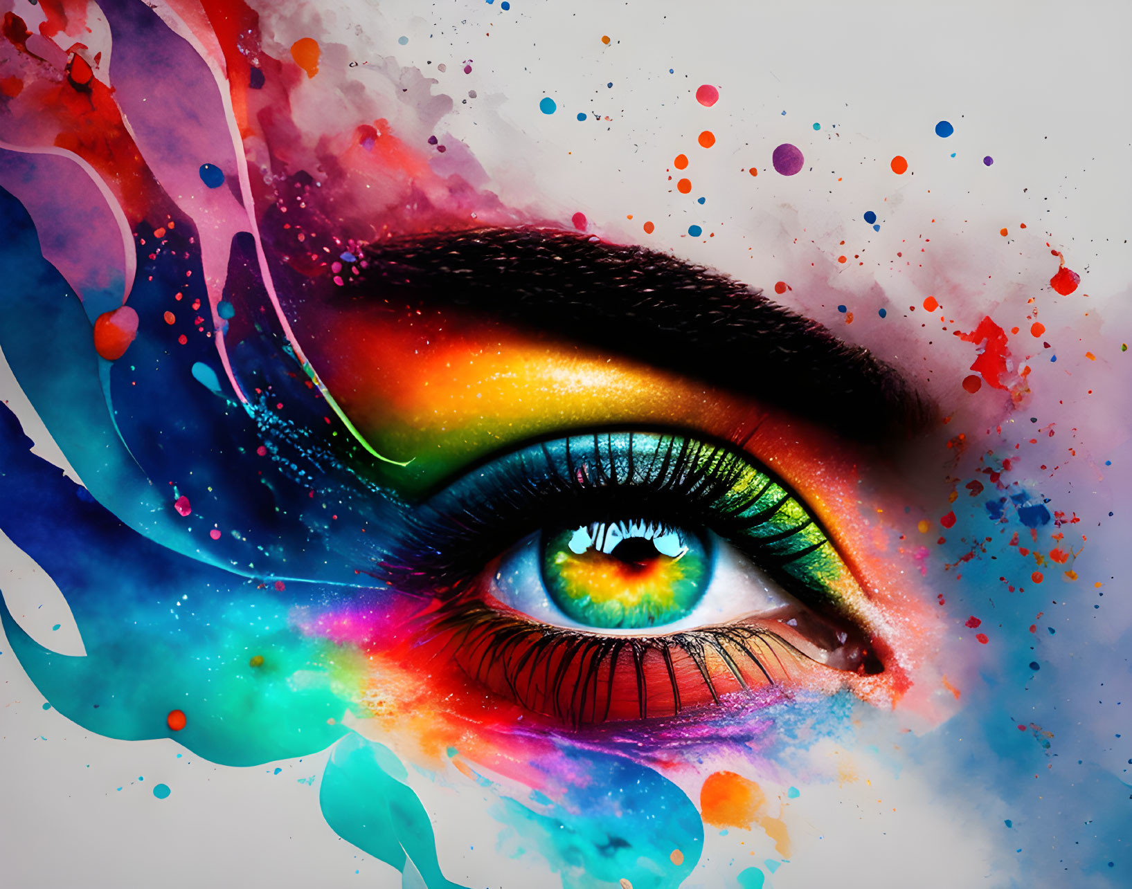 Colorful digital artwork of human eye with abstract background