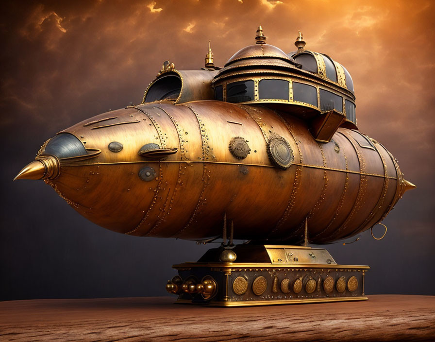 Detailed Steampunk-Style Submarine with Ornate Design Features