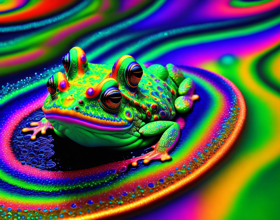 Colorful digital artwork: Psychedelic frog with swirling patterns