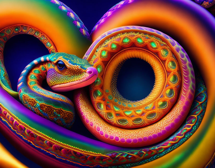 Vibrant Stylized Snake Artwork with Intricate Patterns