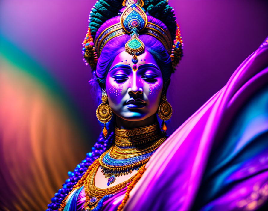 Vibrant Lord Krishna Artwork with Peacock Feather Crown