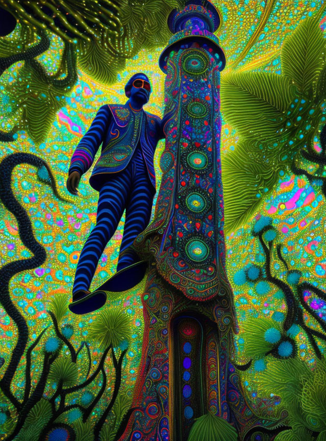 Colorful Psychedelic Pillar with Floating Figure