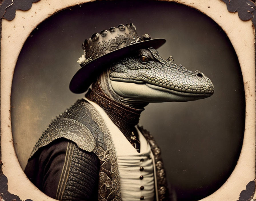 Vintage Alligator Portrait in Sepia Tones