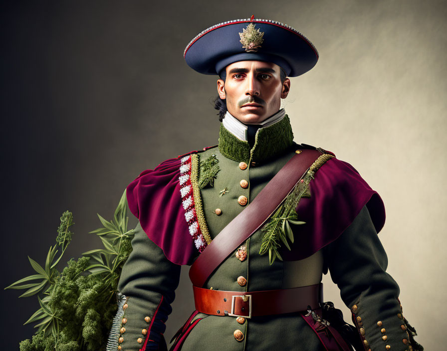 Stylized digital art: man in military uniform with medals