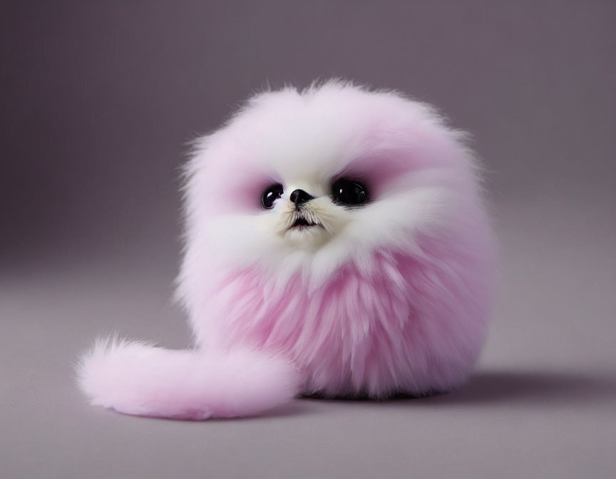 Pink and White Fluffy Creature with Large Eyes and Unique Tail