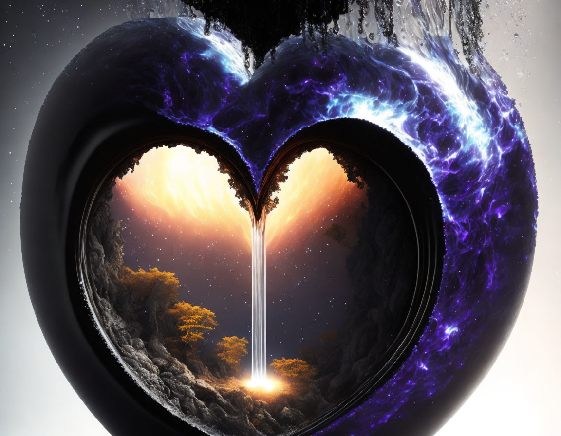 Heart-shaped portal merges celestial and earthly worlds