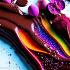 Colorful Melting Chocolate and Candy on Glossy Surface