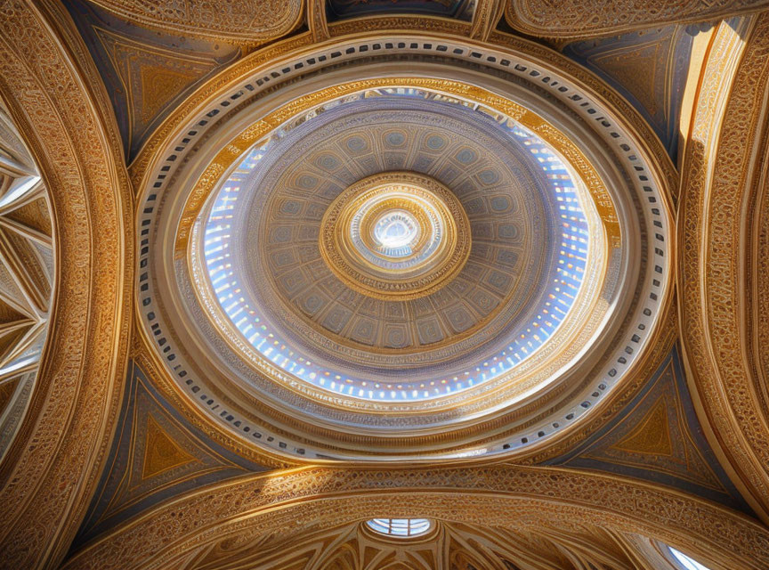 Intricate Relief Work and Patterns on Domed Ceiling