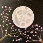 Cherry Blossoms with Full Moon and Starry Sky