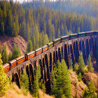 Train Crossing Multi-Arched Bridge in Forested Mountains