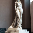 White Marble Statue of Standing Female Figure with Tiara on Black and White Marble Panels