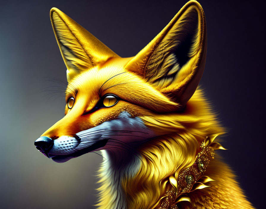 Detailed Digital Illustration: Anthropomorphic Fox with Orange Fur & Golden Adornments