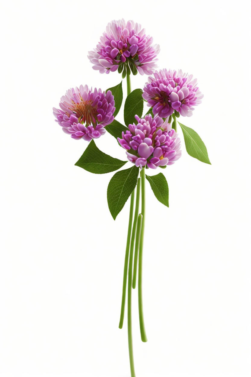 Pink Clover Flowers Bouquet on White Background