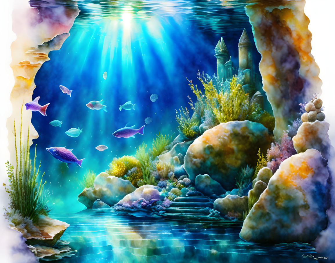 Colorful fish and coral in vibrant underwater scene