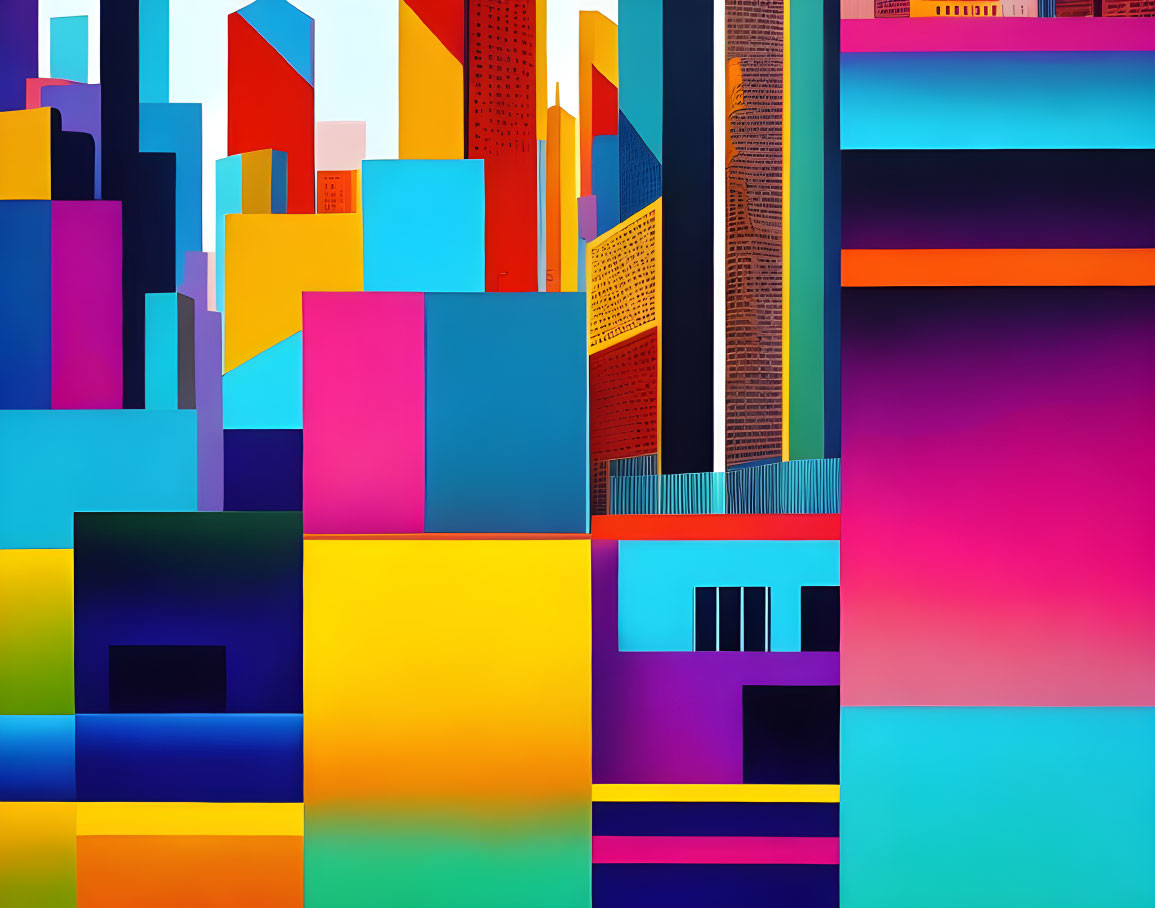 Colorful Abstract Cityscape with Geometric Buildings