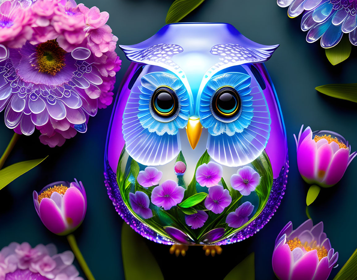 Colorful Stylized Owl Illustration with Floral Patterns