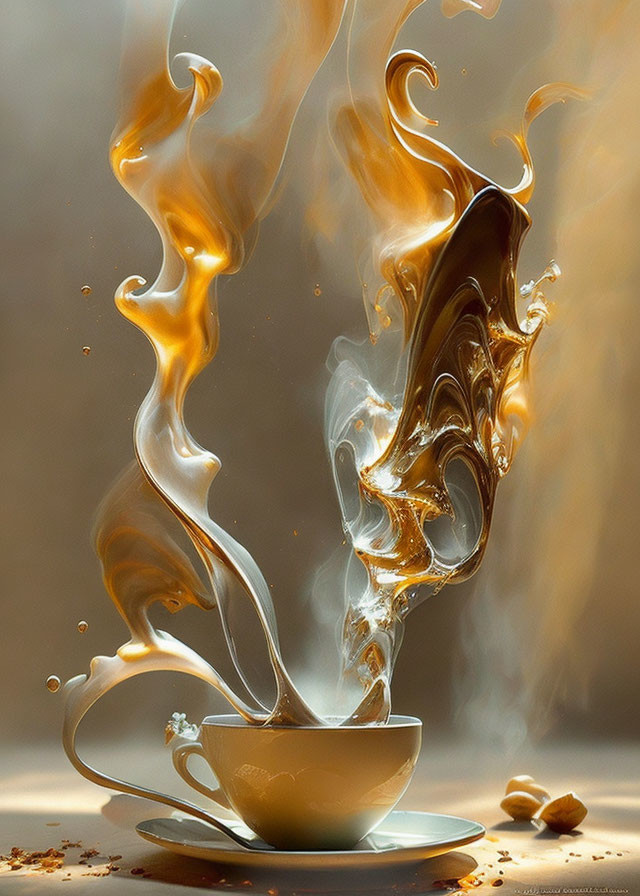 Swirling coffee cup against warm backdrop