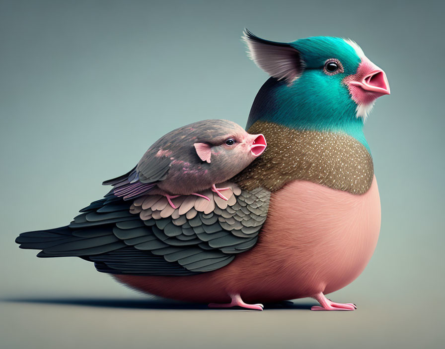 Surreal digital artwork: Birds with human-like faces